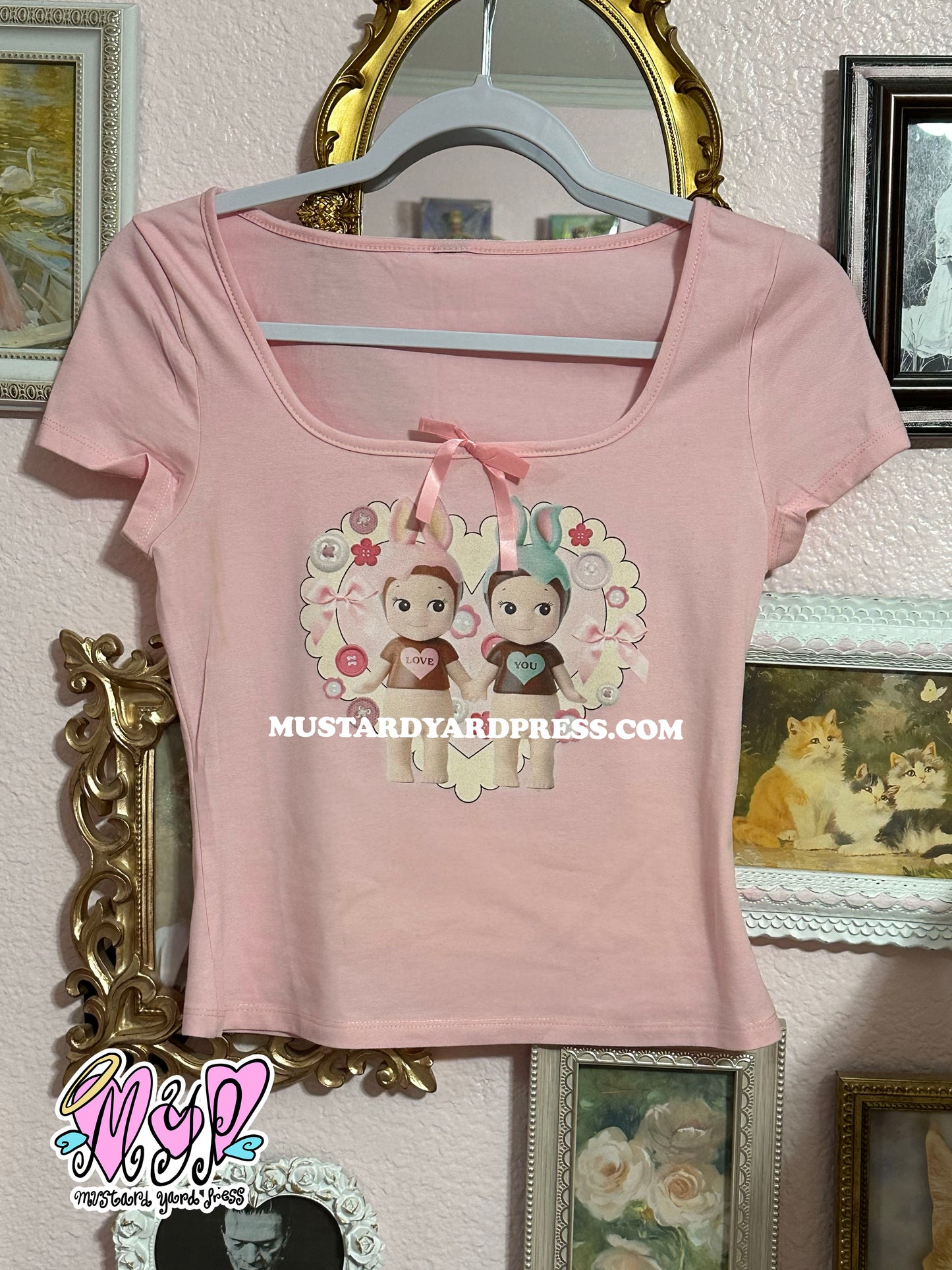 angel lovers pink baby tee