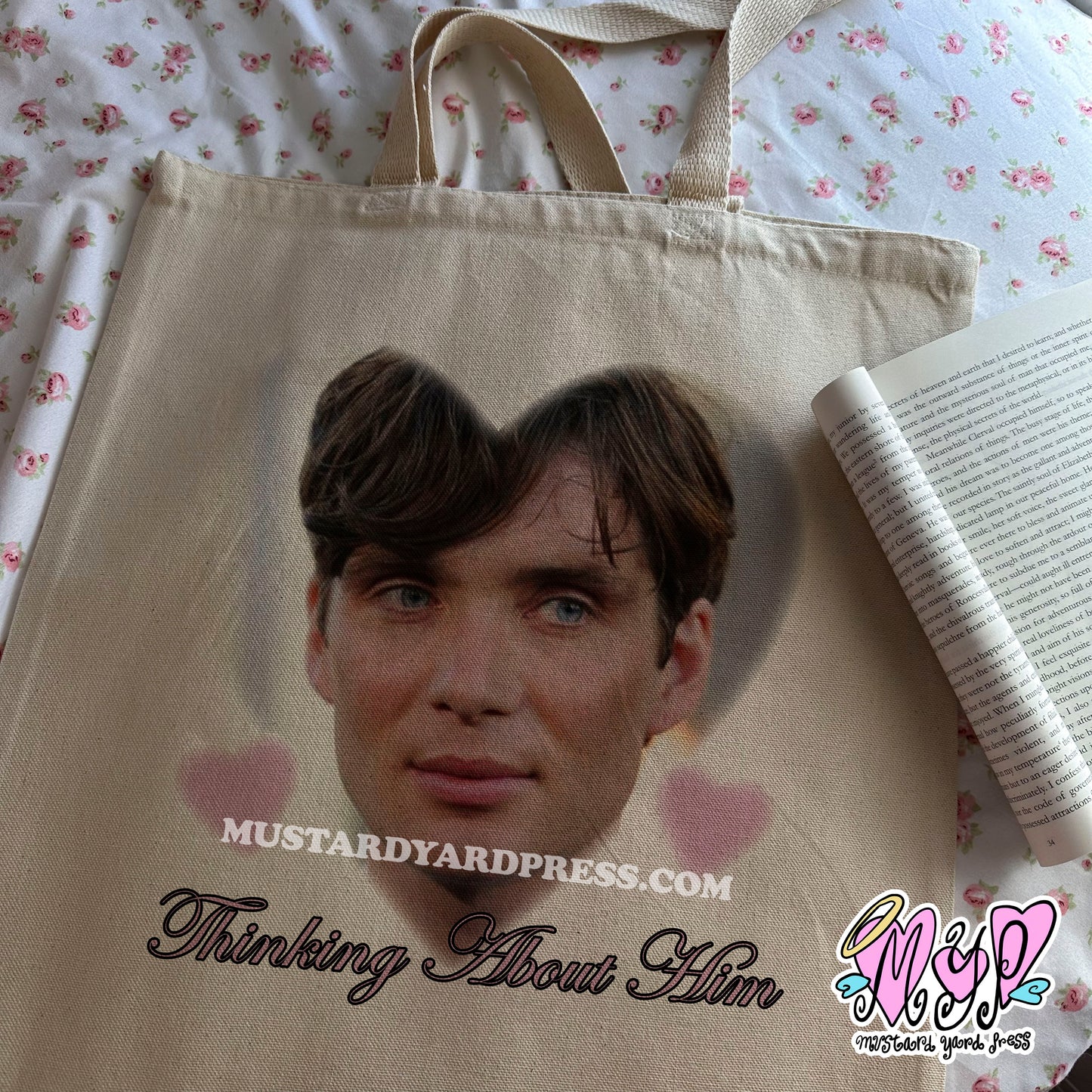 thinking about him tote bag