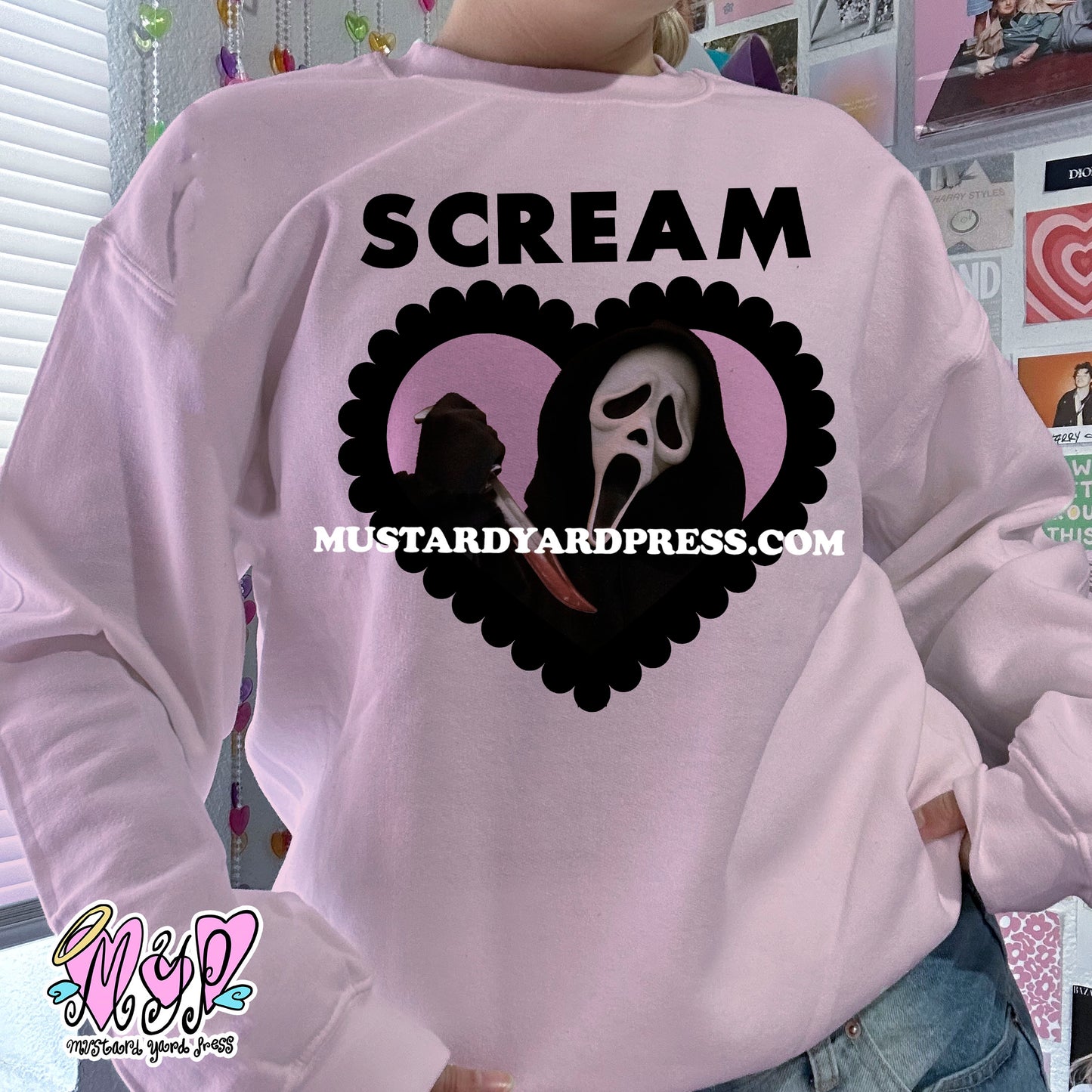scream lace heart crewneck