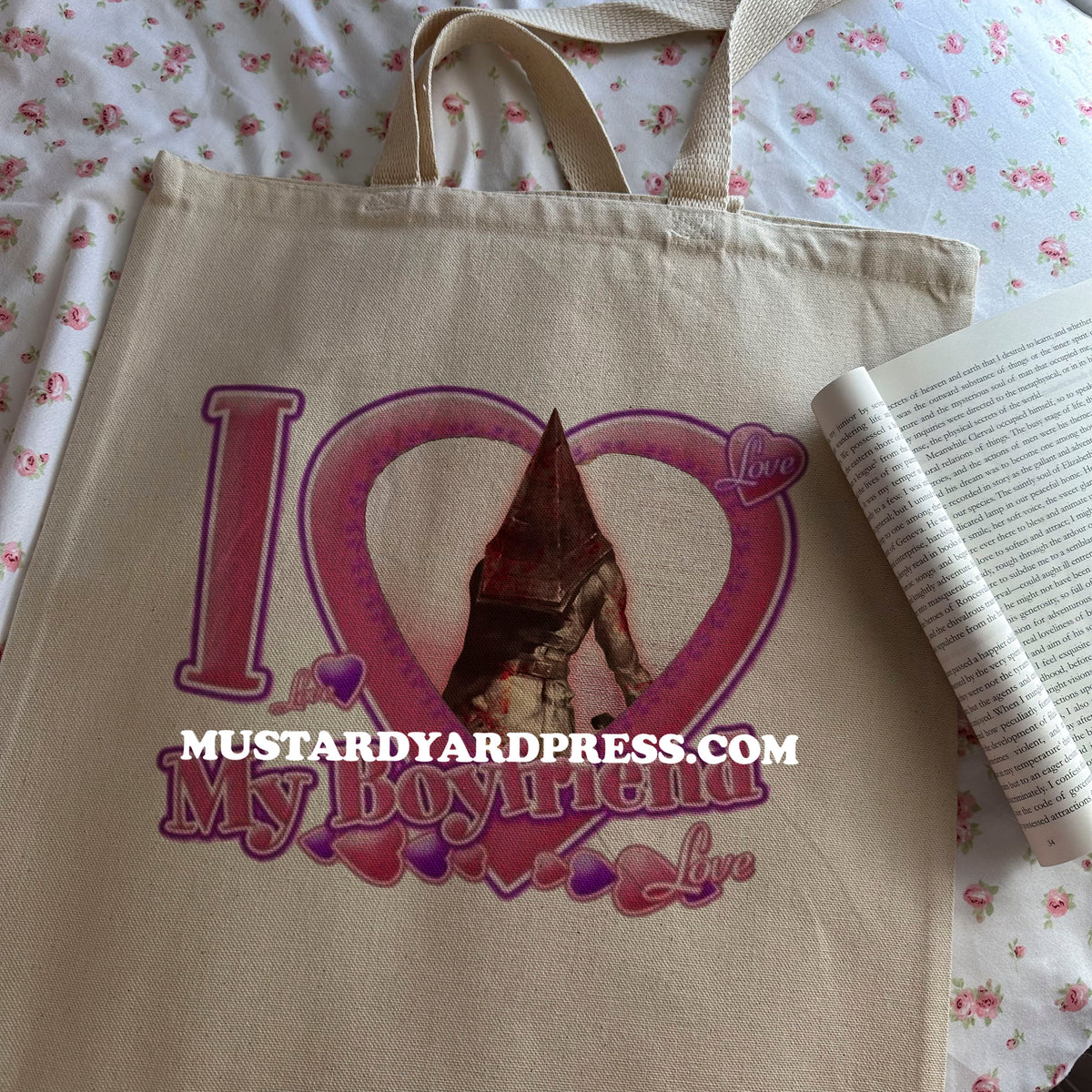 i love my bf pyramid tote bag
