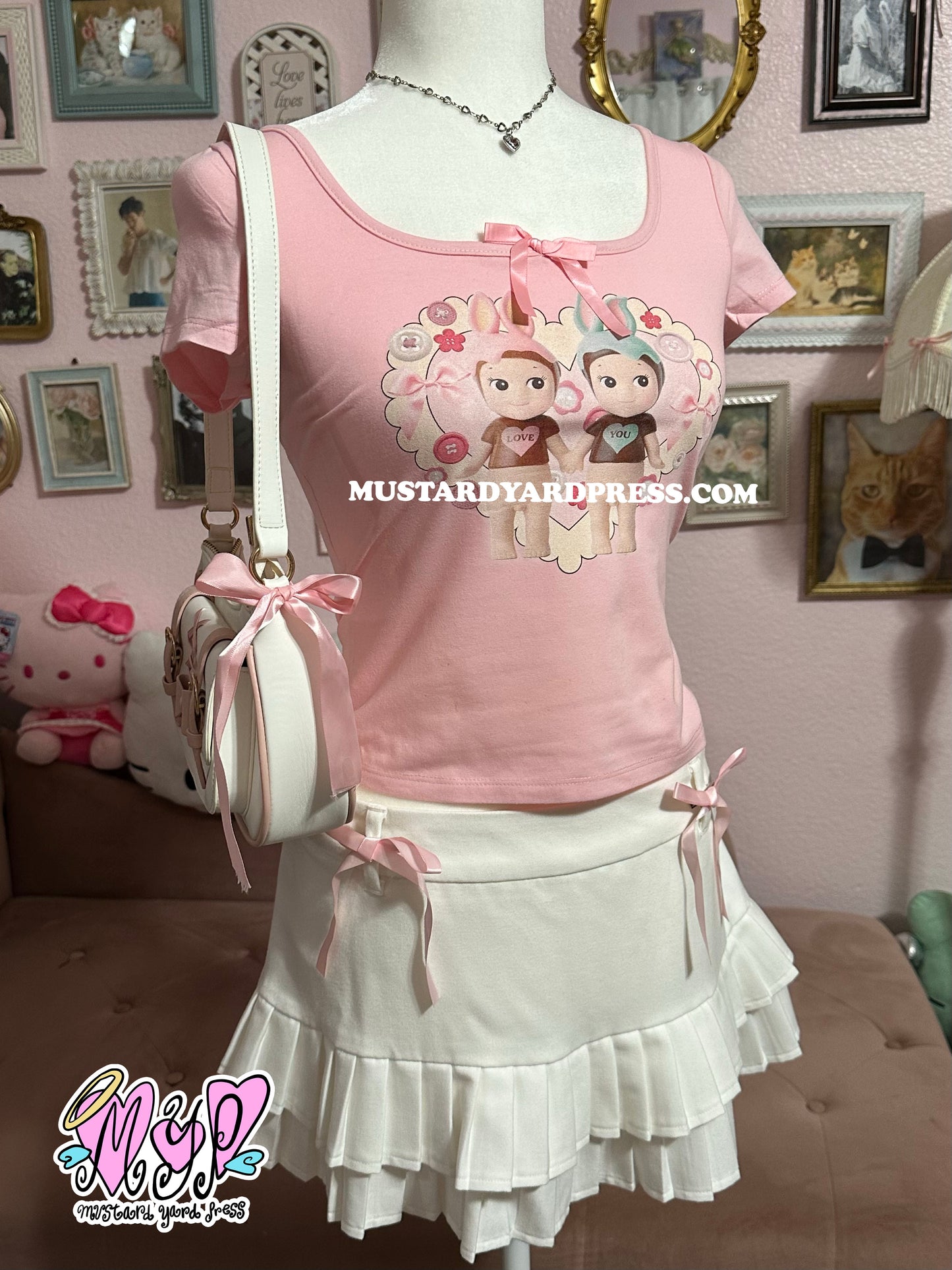 angel lovers pink baby tee