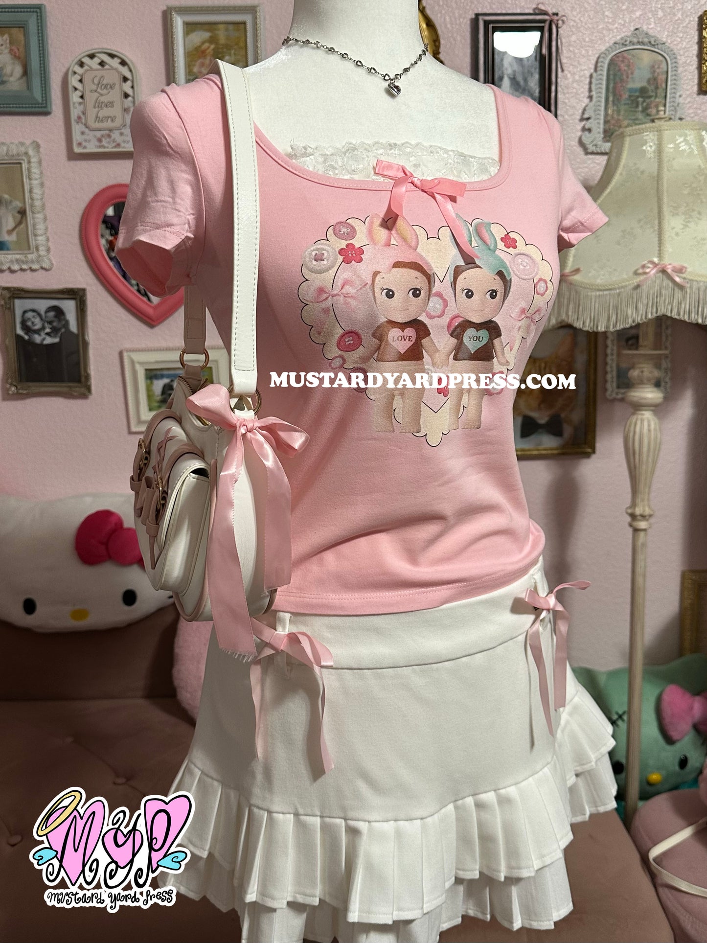 angel lovers pink baby tee