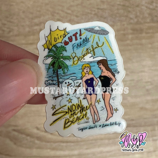 snowy beach mini sticker