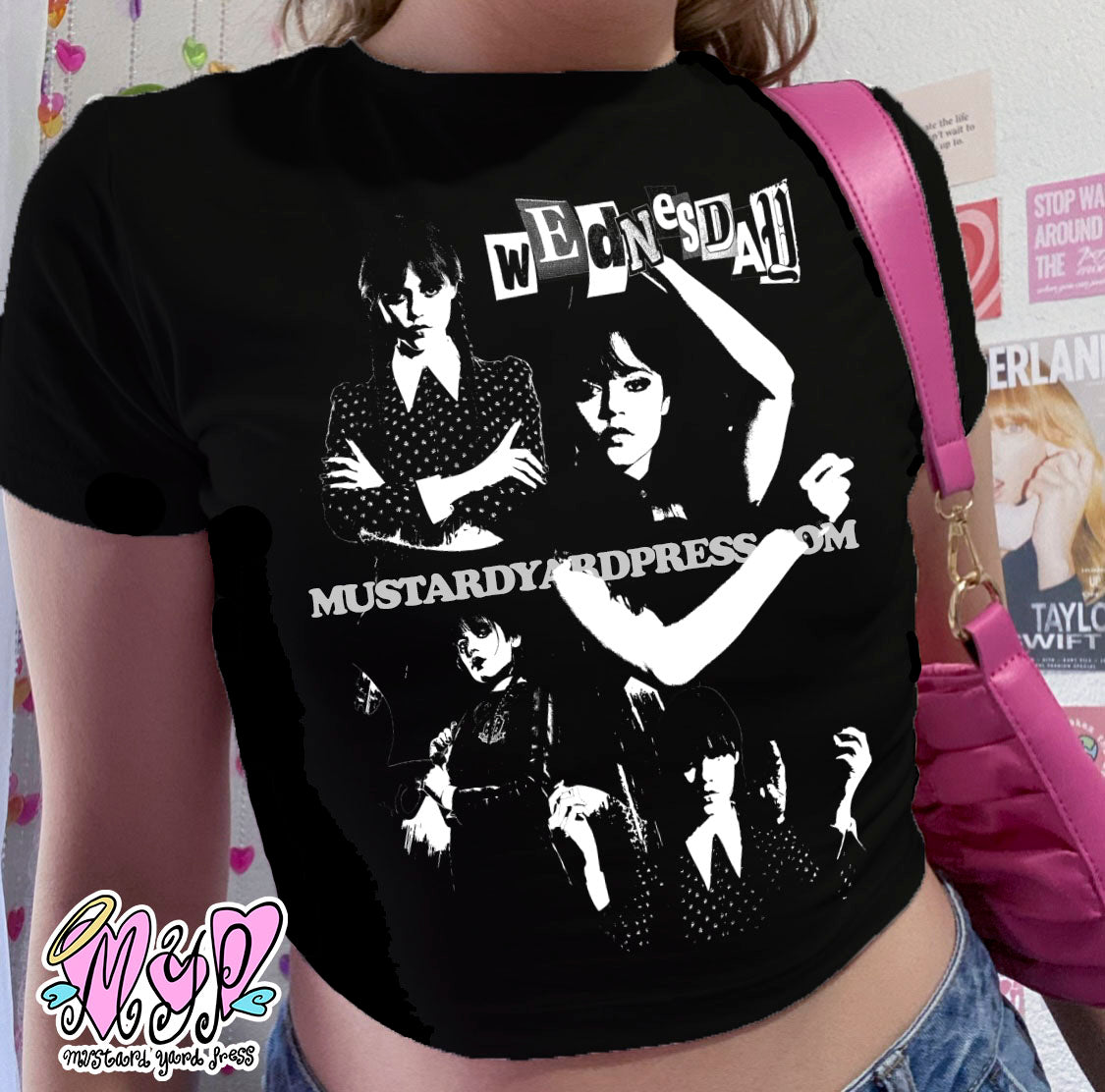 black collage baby tee
