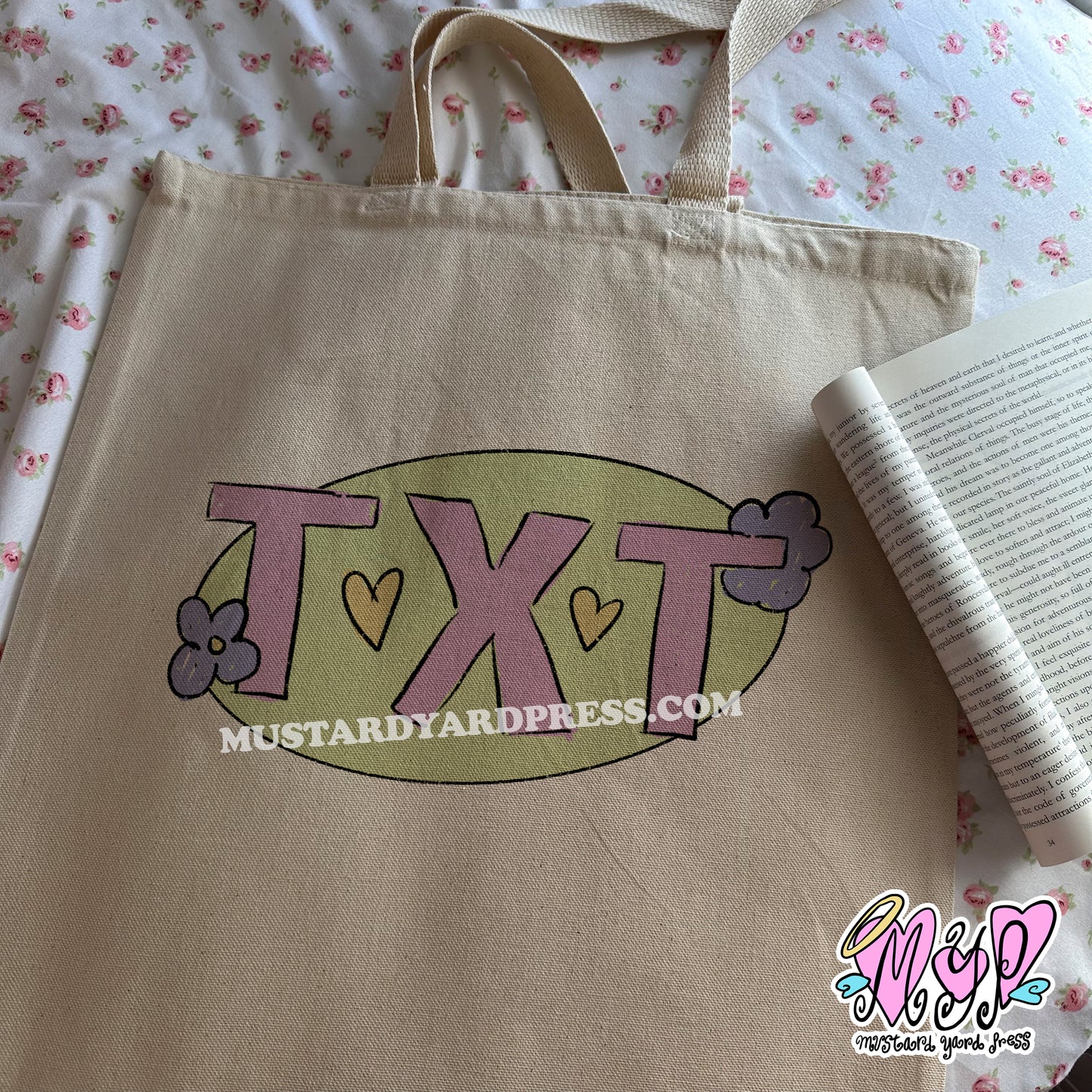 txt flowers tote bag