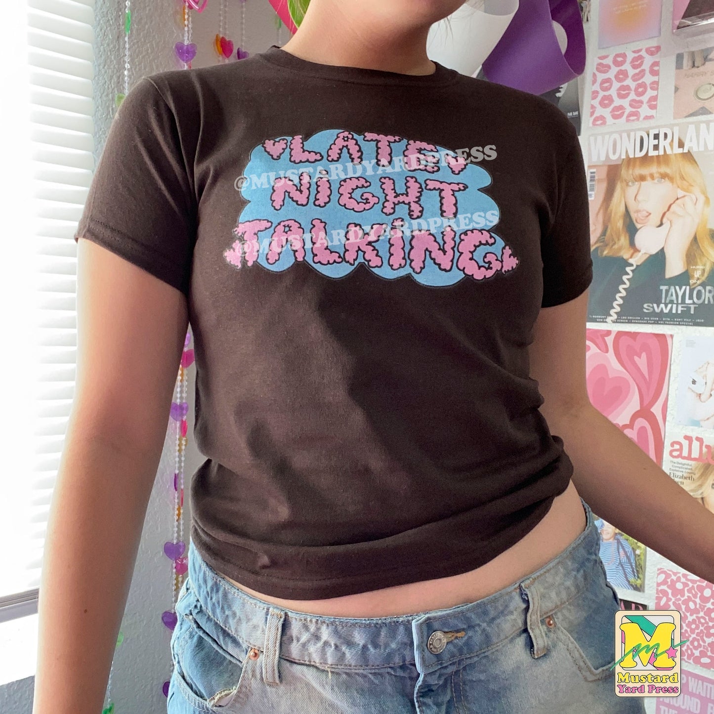 late night talk brown baby tee