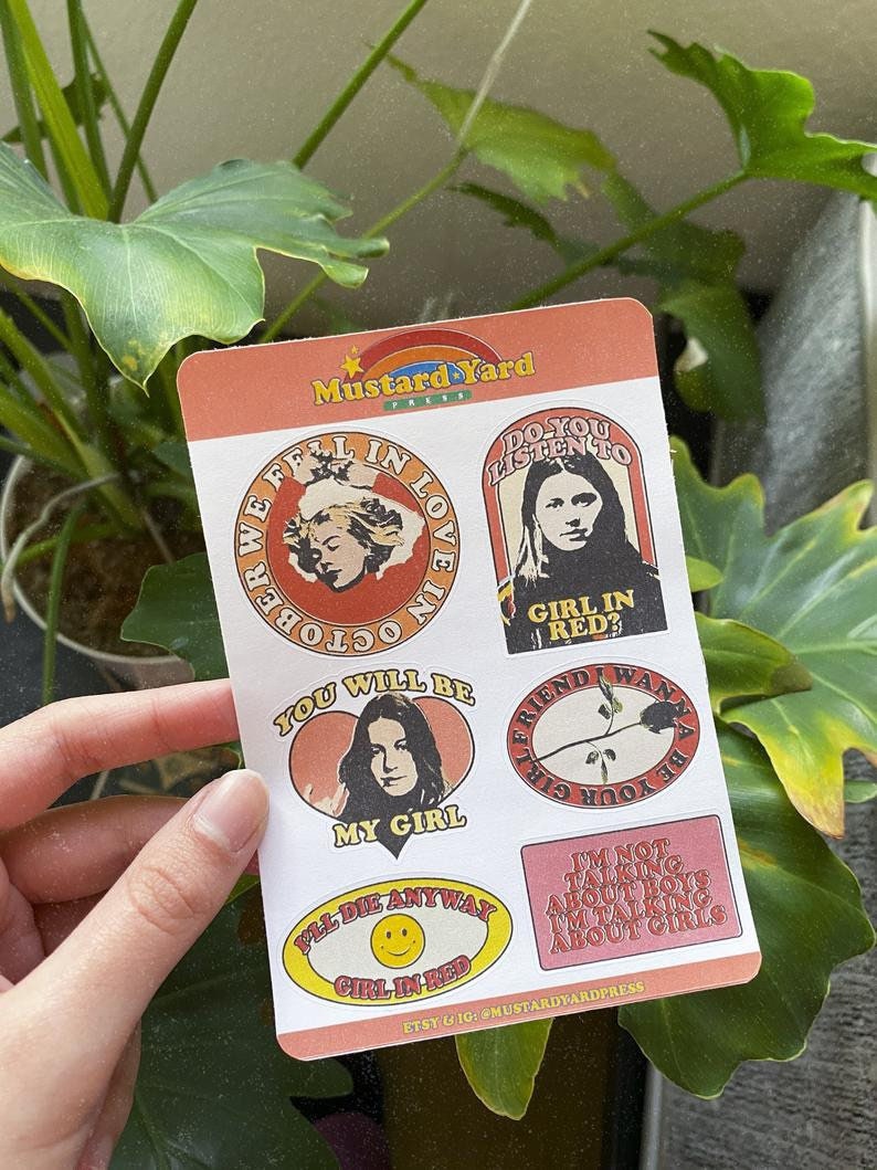 girl in red prints + stickers bundle