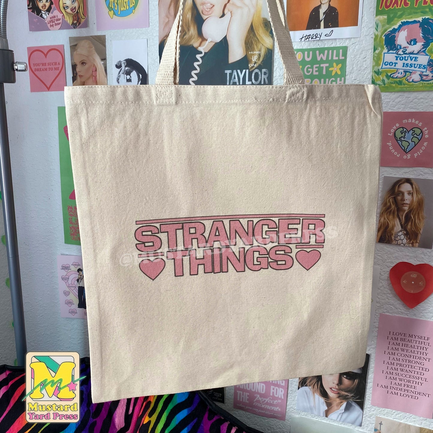 pink logo tote bag