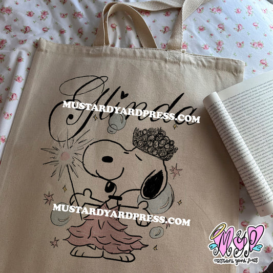 pink witch dog tote bag