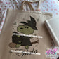 green witch dog tote bag