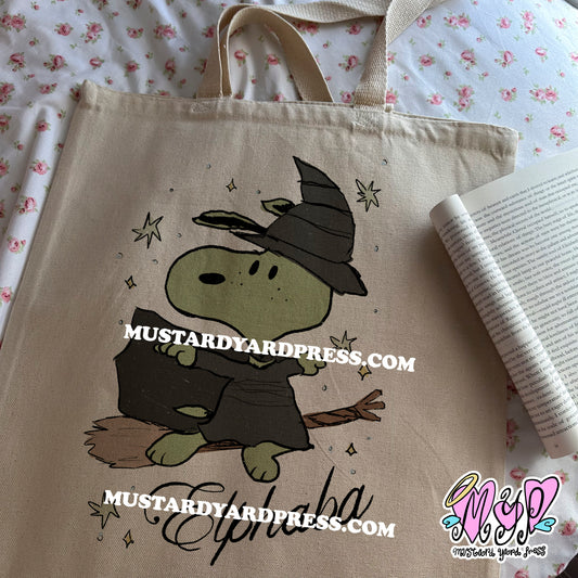 green witch dog tote bag