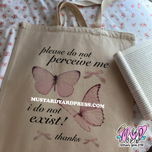 do not perceive me tote bag