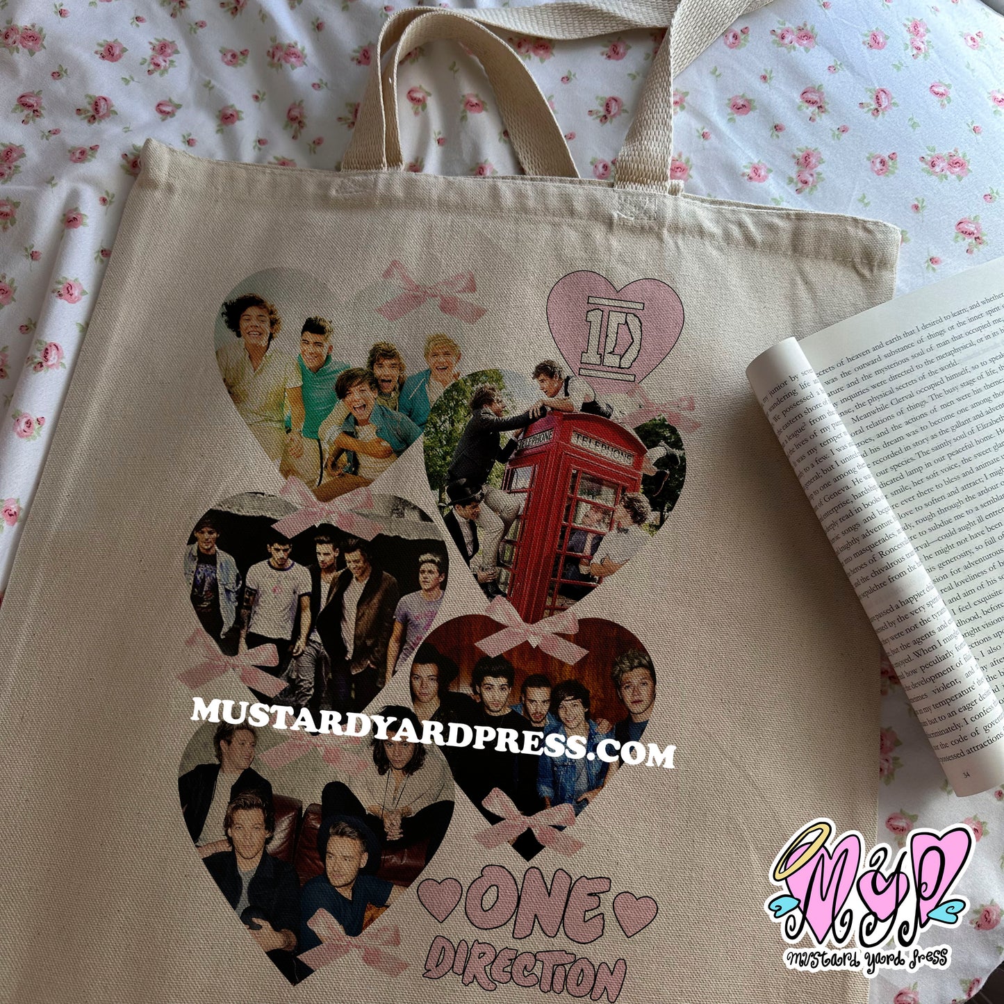 1d bows tote bag