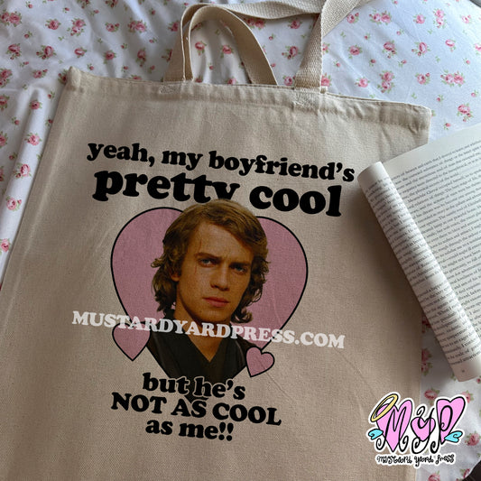 my bf is cool tote bag