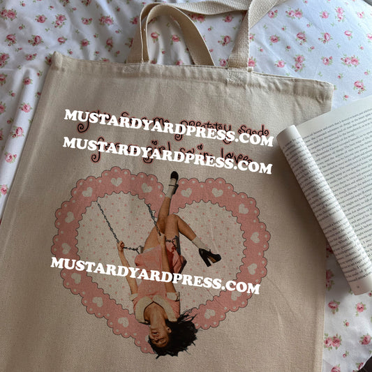 sad girl heart tote bag