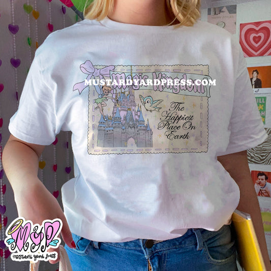 postcard magic castle t-shirt