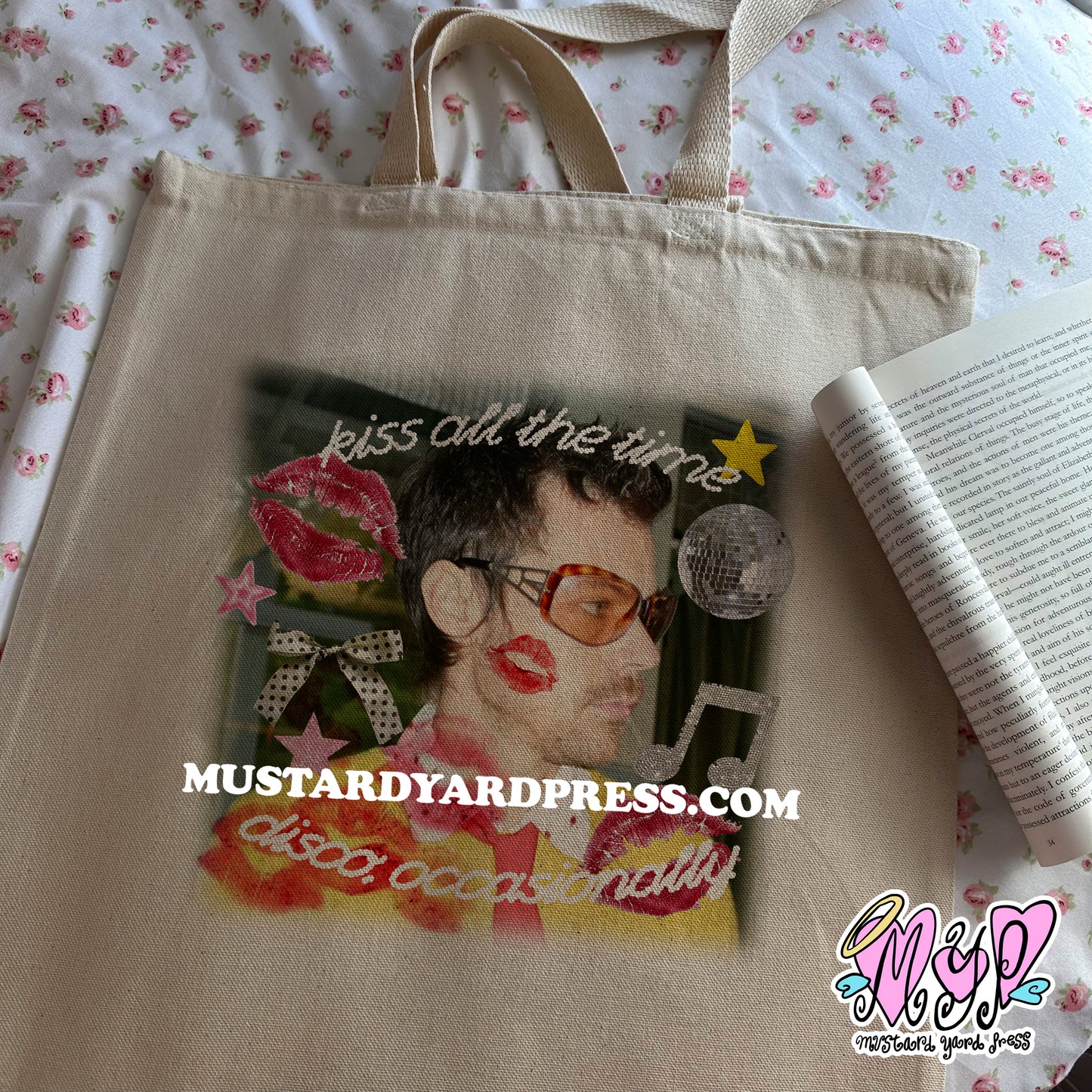 kiss disco stickers tote bag