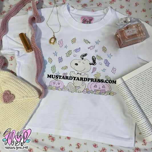 pumpkin leaves dog baby tee