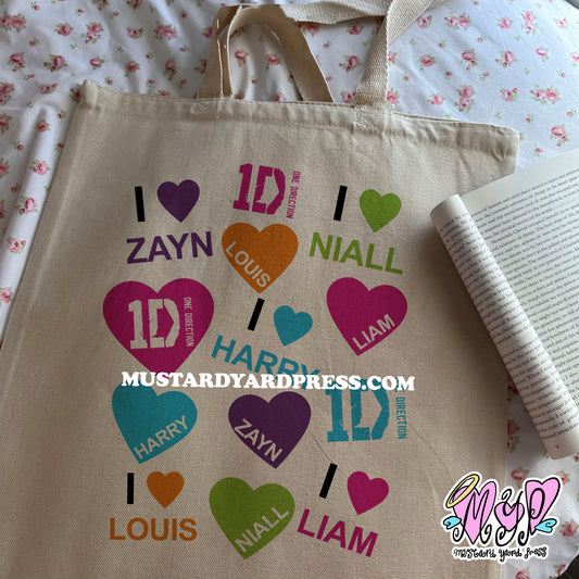 1d hearts tote bag