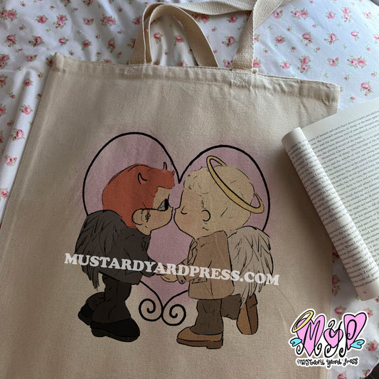 demon & angel kiss tote bag