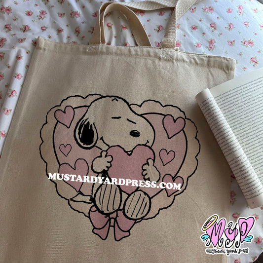 dog heart bow tote bag