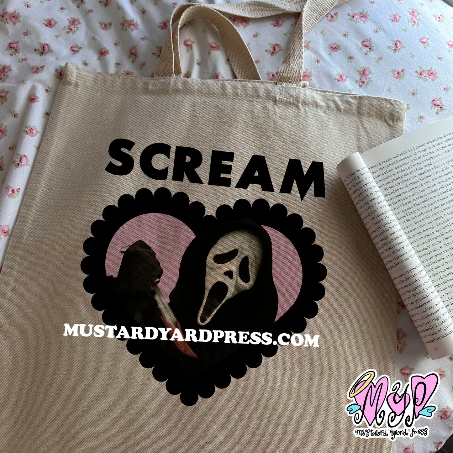 scream lace heart tote bag