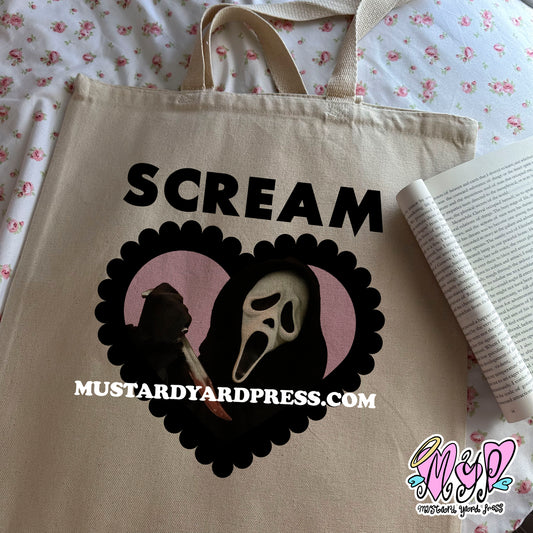 scream lace heart tote bag