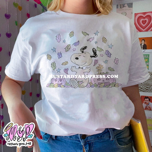 pumpkin leaves dog t-shirt