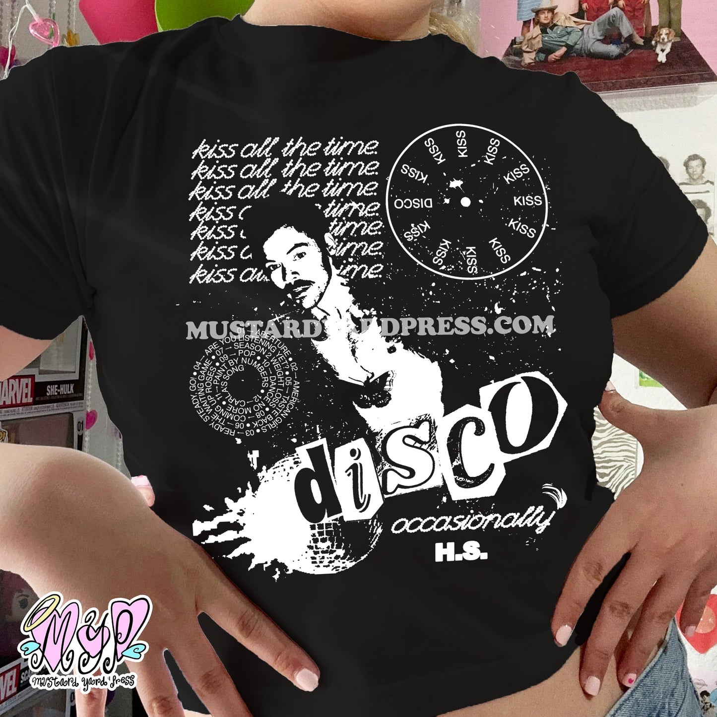 kiss disco clock collage baby tee