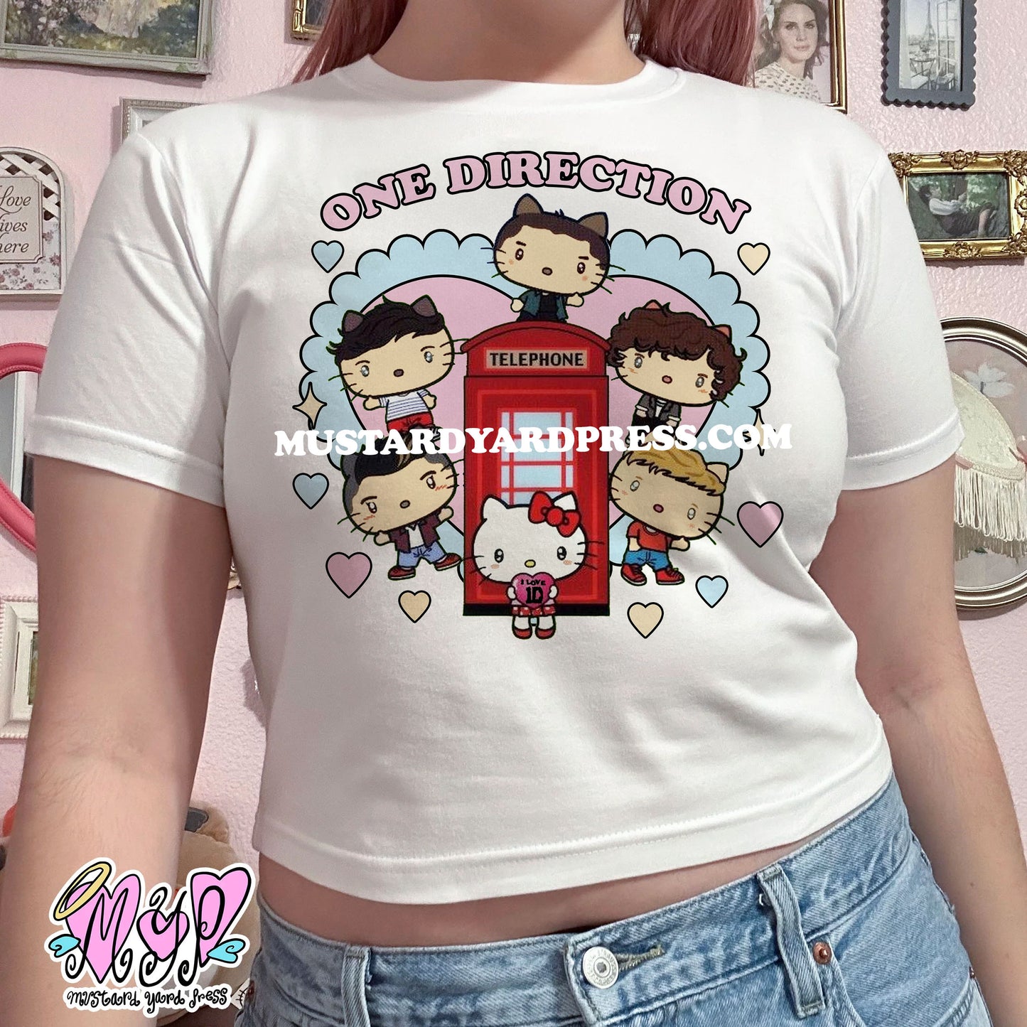 boyband cat heart lace baby tee