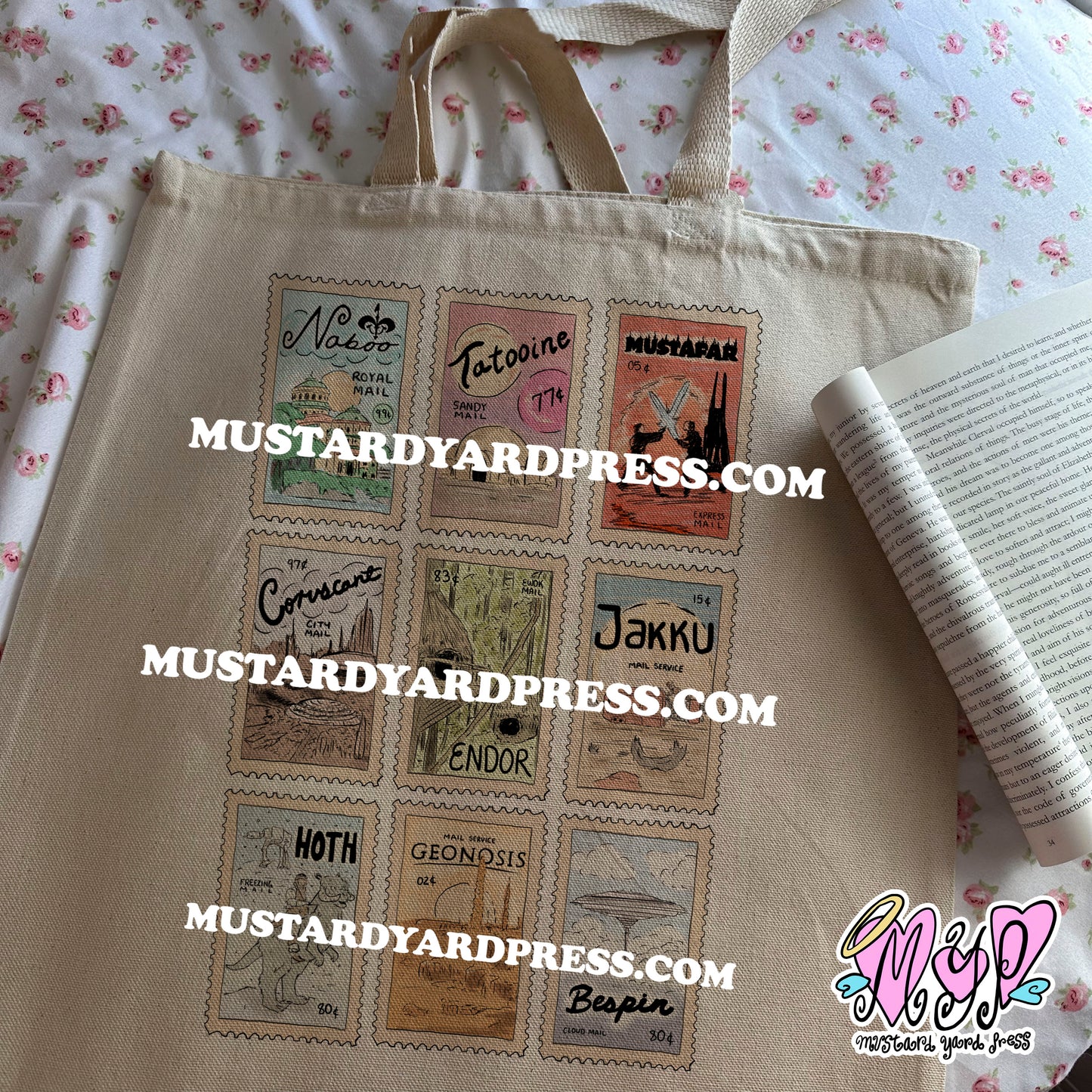 galaxy stamps tote bag