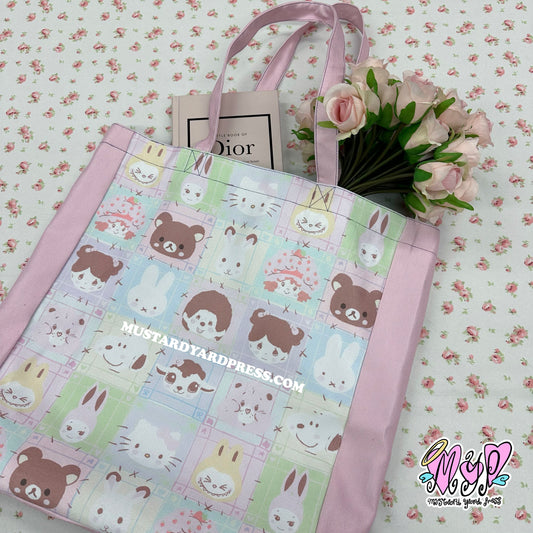 trinket patches all over print tote bag