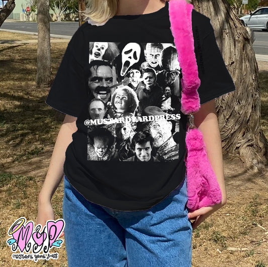 horror icons collage t-shirt