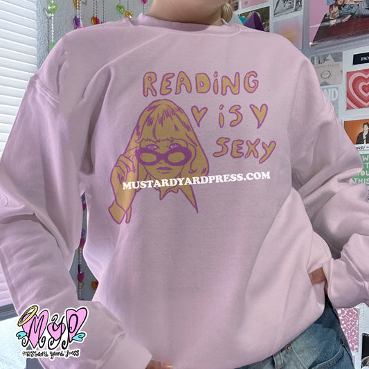 reading is sexy pink/white crewneck