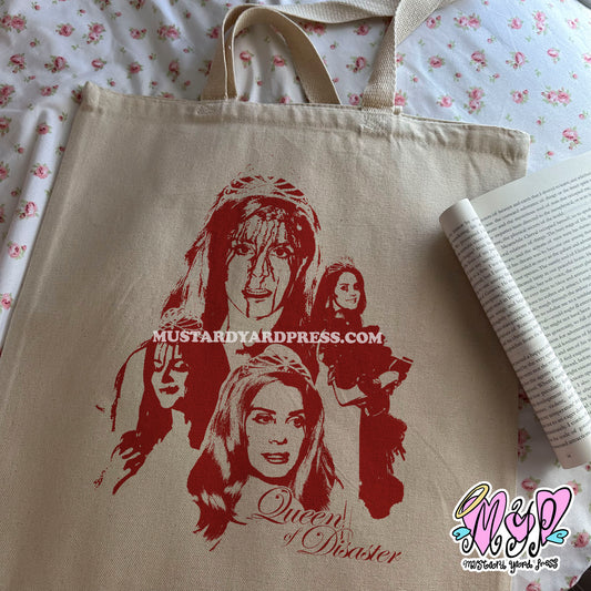 queen of disaster tote bag