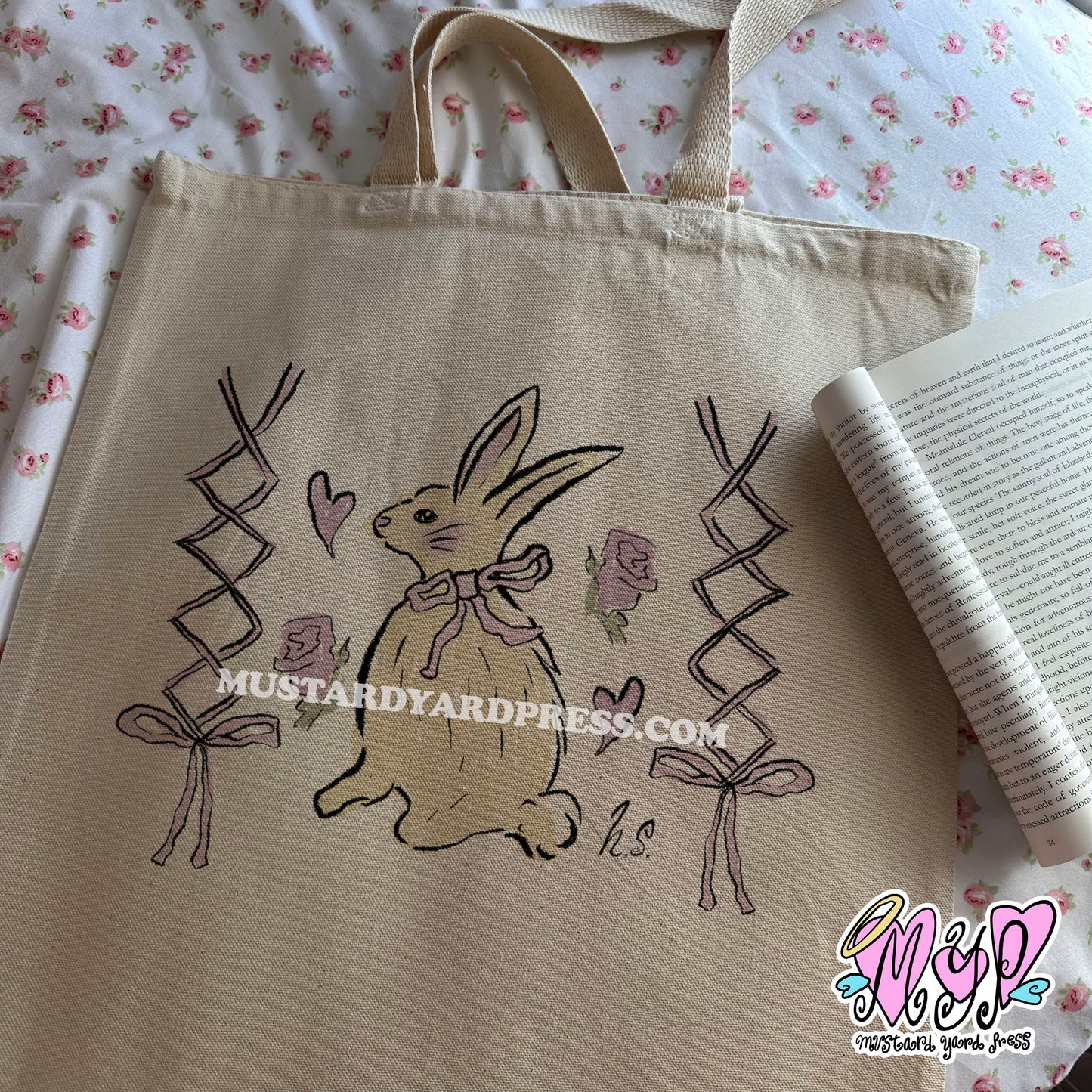 lace bunny tote bag