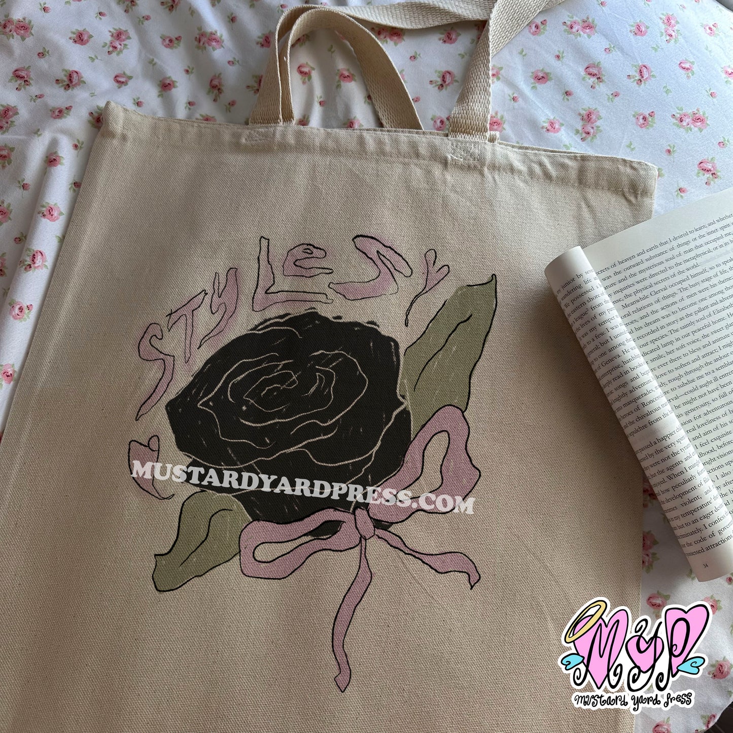 styles black rose tote bag
