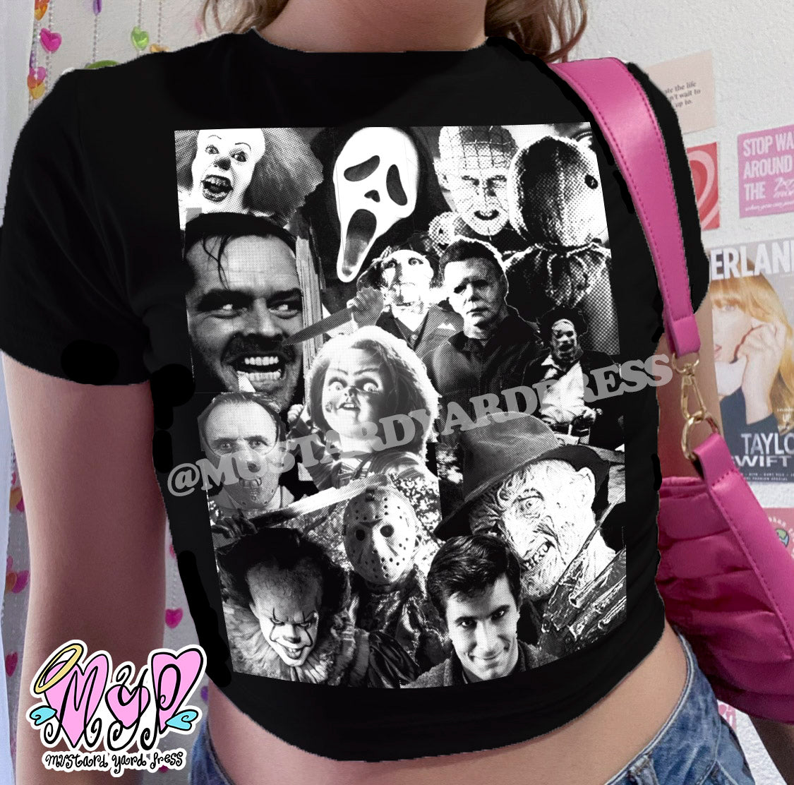horror icons collage baby tee