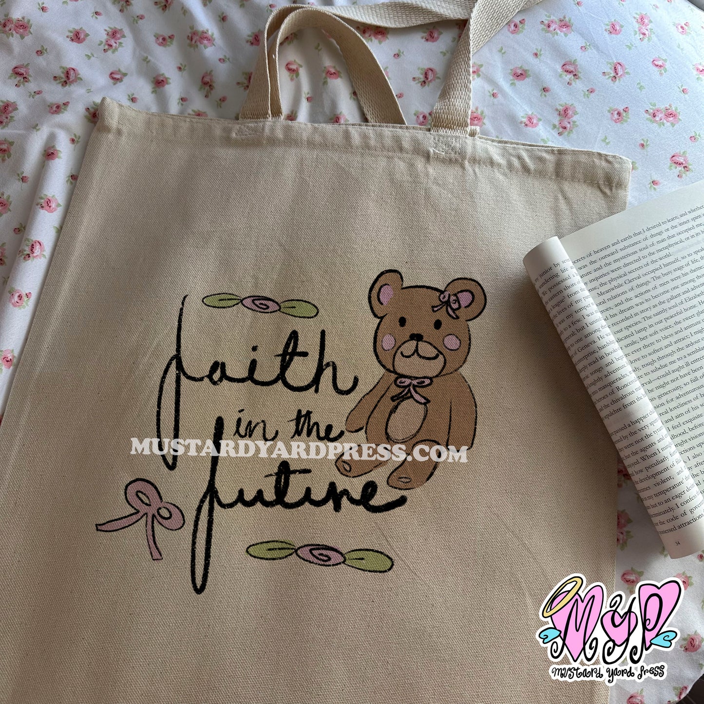 faith bear tote bag