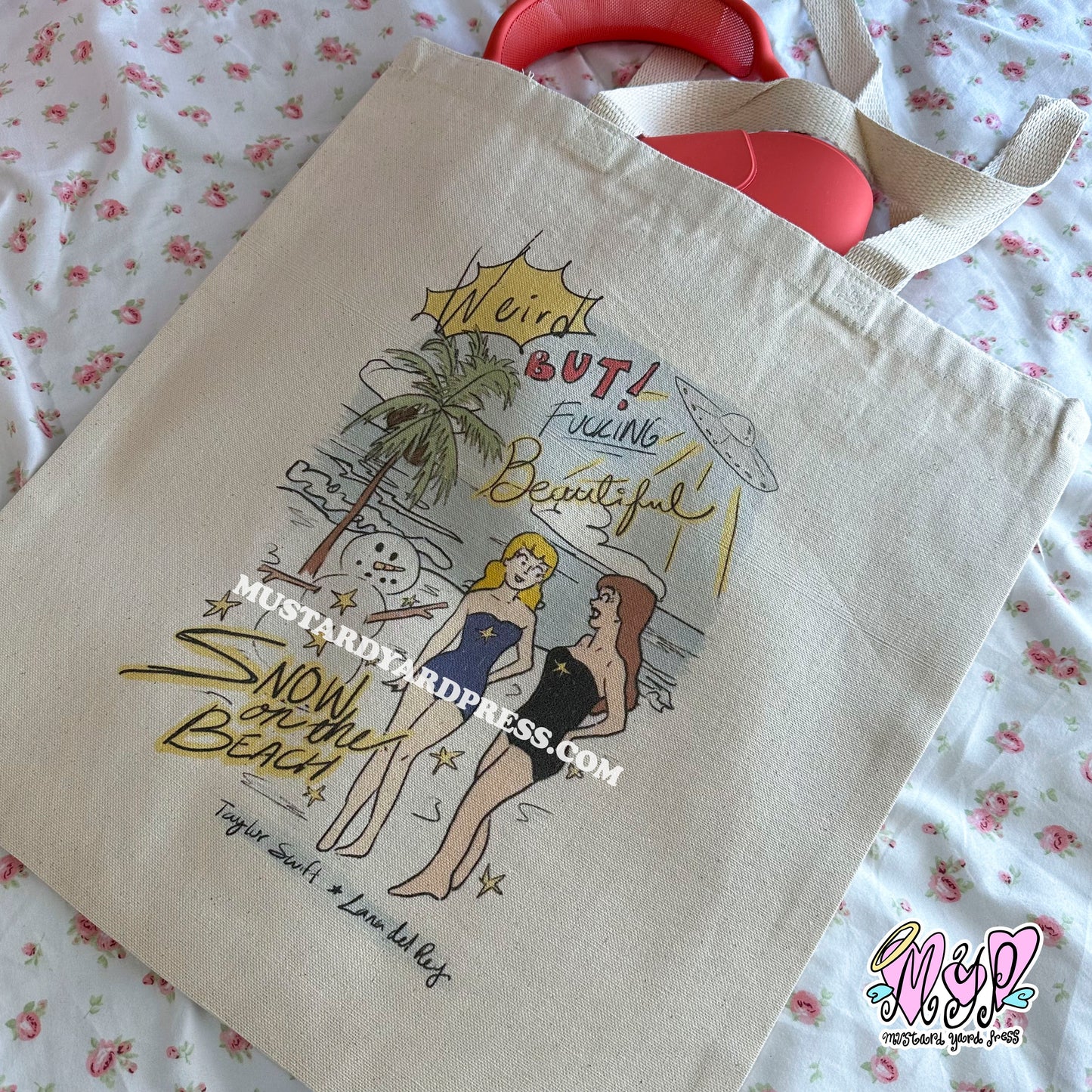 snowy beach tote bag