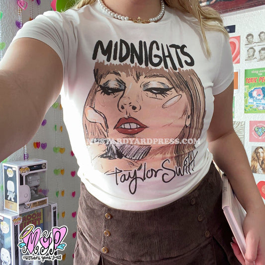 midnight sketch baby tee