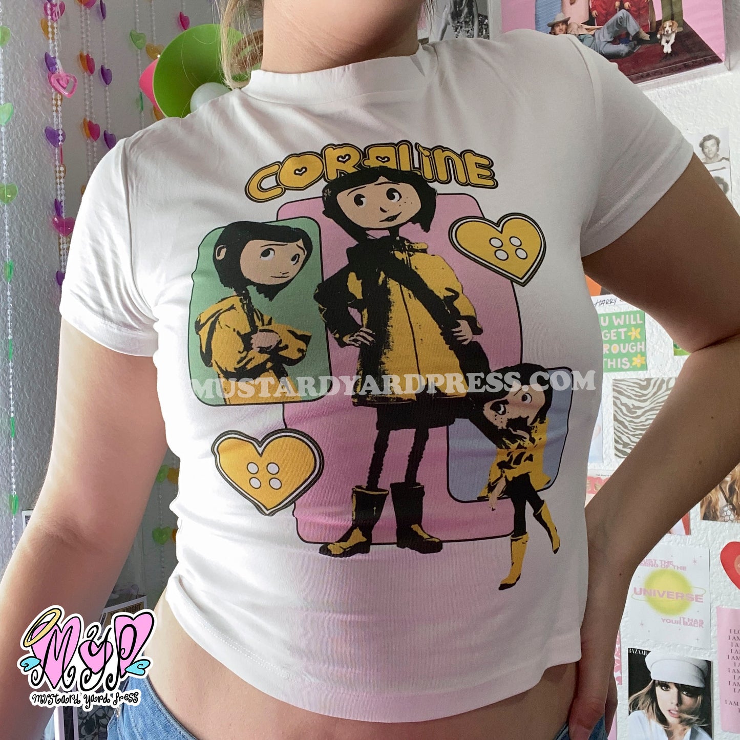 coraline collage baby tee