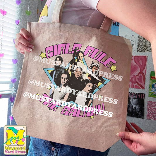 girls rule tote bag